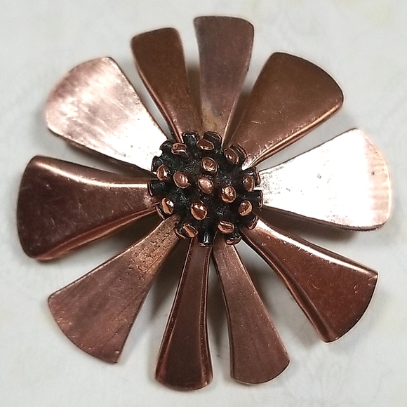 Vintage Matisse RENOIR Copper Flower Brooch - Picture 9 of 9